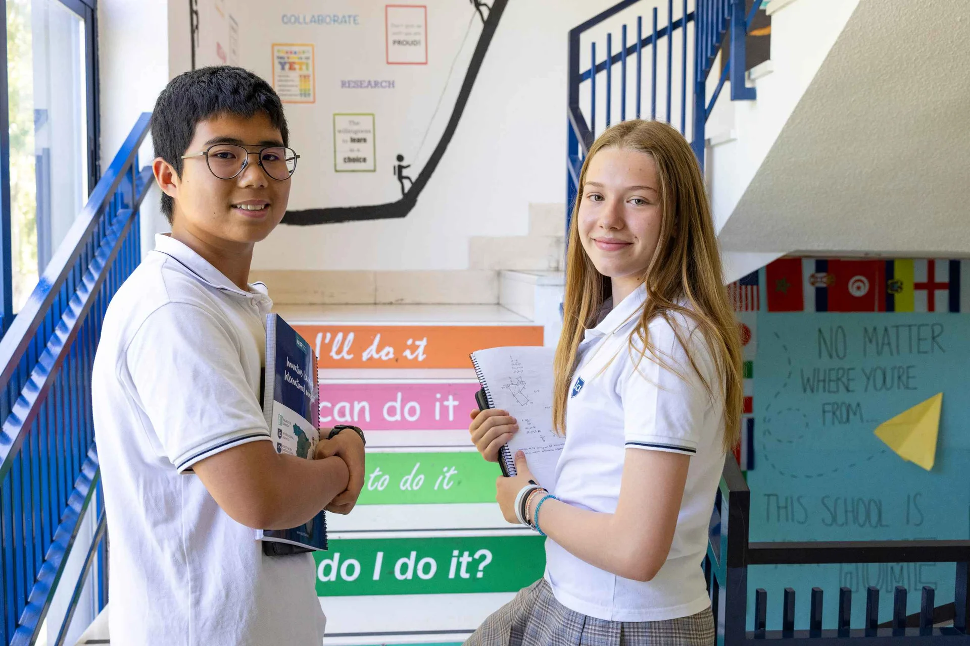 Secondary school children smiling  