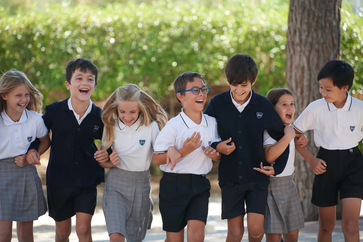 Students smiling and running 