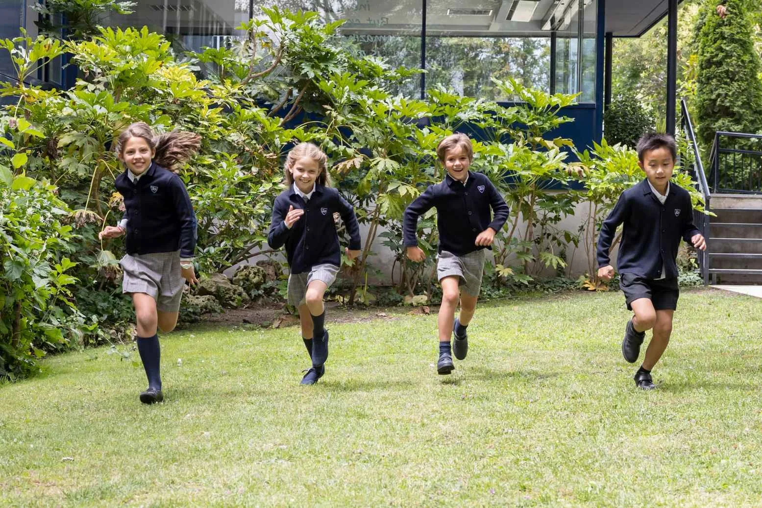 Students running in the schoolyard